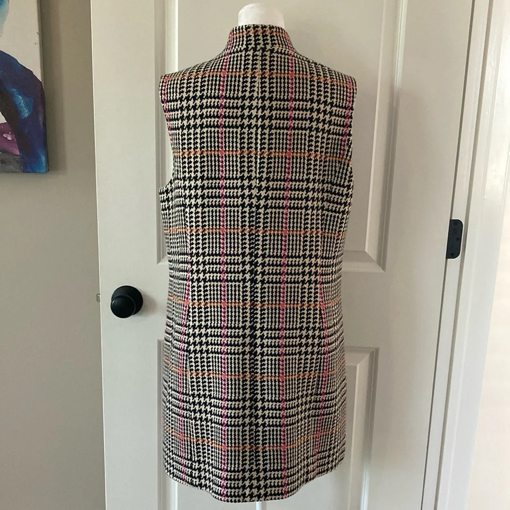 Carlisle Stylish Plaid Houndstooth Sleeveless Vest 10 Black Pink Orange